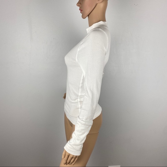 NEW FREE PEOPLE WHITE MOCK NECK RIB KNIT T-SHIRT - Picture 5 of 8